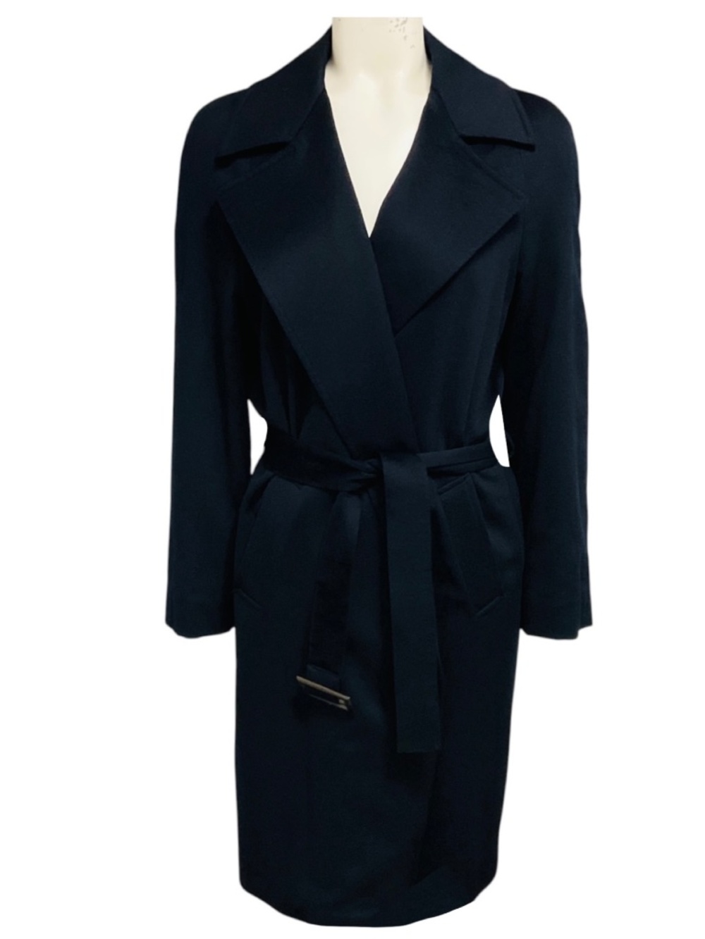 LORO PIANA NAVY BLUE CASHMERE COAT WITH BELT